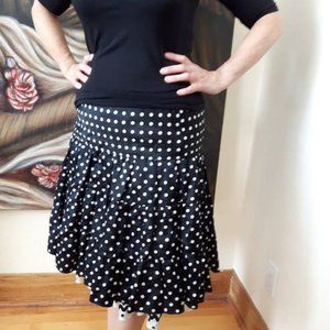 Polka Dot layered Skirt, Bohemian Skirt, Black Skirt With White Polka Dots,